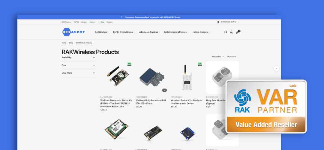 Hexaspot offers WisBlock, RAK Hotspot V2 & Meshtastic kits with fast local shipping in the Netherlands.