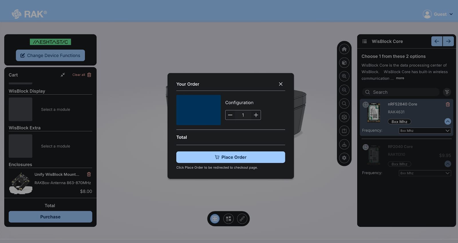 After completing a design, users can check out and order a custom Meshtastic node directly from the Designer.