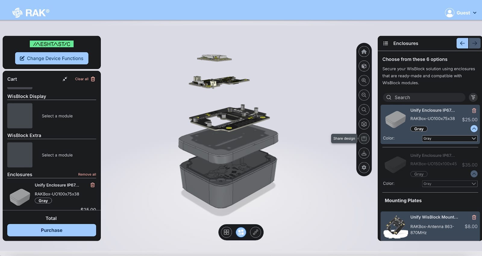 Meshtastic Designer supports custom enclosures by allowing users to download a 3D model of their design for customization.