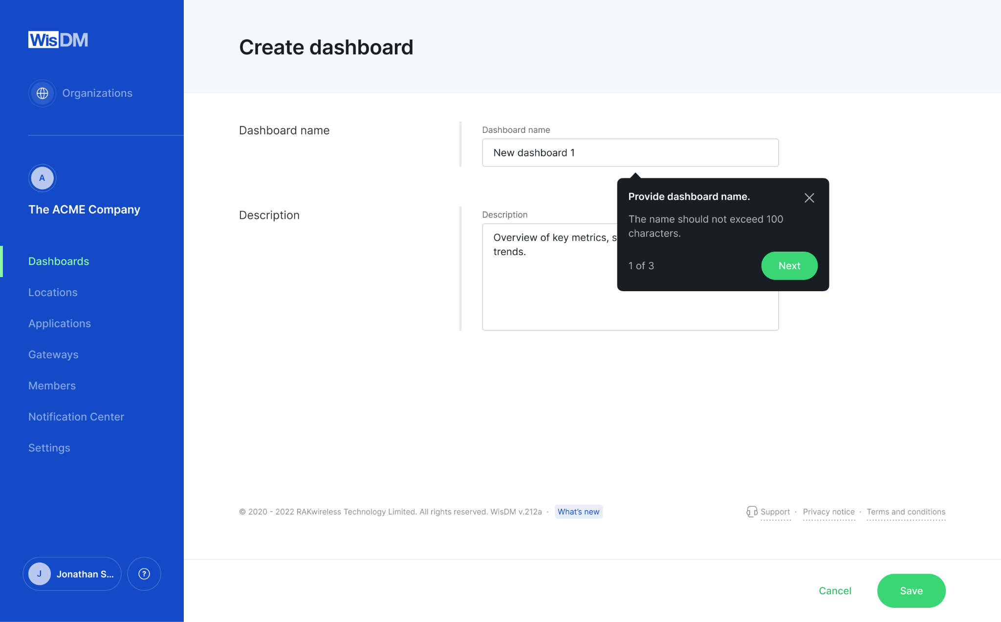 WisDM Metrics Create A Dashboard.